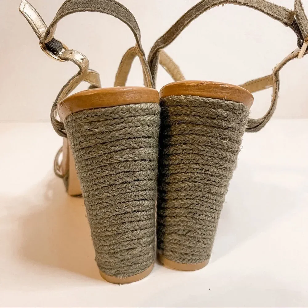 Seychelles Olive Green Strappy Platform Espadrille‎ Sandals Size 9.5